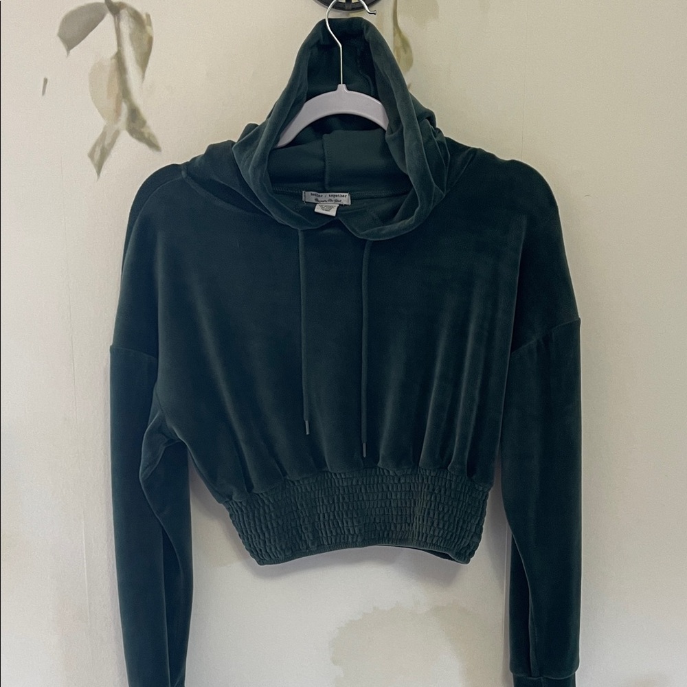 Better Together Dark Green Velvet Cropped Hoodie